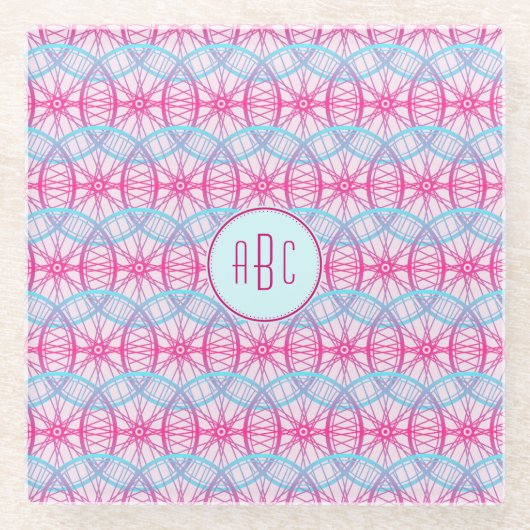 Monogramm rosa Radmuster Glasuntersetzer (Vorderseite)