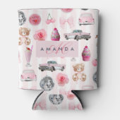 Monogramm Rosa Retro Disco Ball Coquette Dosenkühler (Vorderseite)