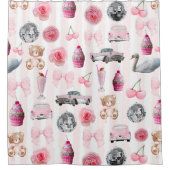 Monogramm Rosa Retro Disco Ball Coquette Duschvorhang (Vorderseite)