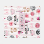 Monogramm Rosa Retro Disco Ball Coquette Fleecedecke (Vorderseite (Horizontal))