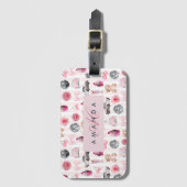 Monogramm Rosa Retro Disco Ball Coquette Gepäckanhänger (Vorderseite Vertikal)