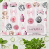 Monogramm Rosa Retro Disco Ball Coquette Geschirrtuch (Gefaltet)