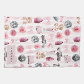 Monogramm Rosa Retro Disco Ball Coquette Geschirrtuch (Horizontal)