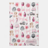 Monogramm Rosa Retro Disco Ball Coquette Geschirrtuch (Vertikal)