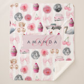 Monogramm Rosa Retro Disco Ball Coquette Sherpadecke (Vorderseite)