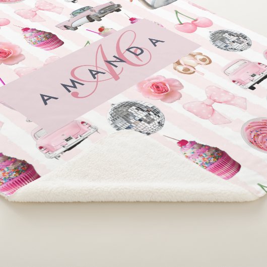 Monogramm Rosa Retro Disco Ball Coquette Sherpadecke (3/4)