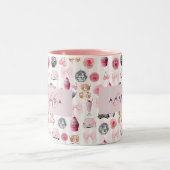 Monogramm Rosa Retro Disco Ball Coquette Zweifarbige Tasse (Mittel)