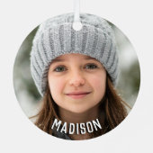 Monogramm Rosa Retro mit benutzerdefiniertem Foto Ornament Aus Metall (Rückseite)