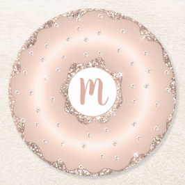 Monogramm Rosa Rosa-Glitzer Runder Pappuntersetzer