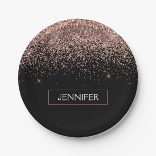 Monogramm Rosa Rose Gold Glitzer und Sparkor Pappteller