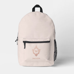 Monogramm Rosa Rose Rose Gold Wappen & Individuell Bedruckter Rucksack