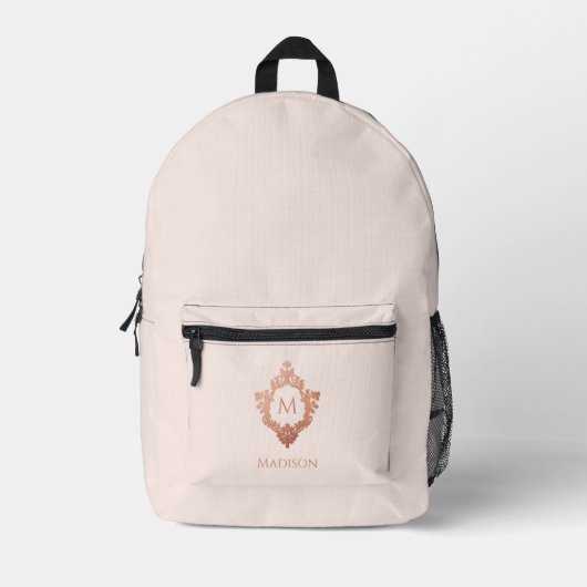 Monogramm Rosa Rose Rose Gold Wappen & Individuell Bedruckter Rucksack (Vorderseite)