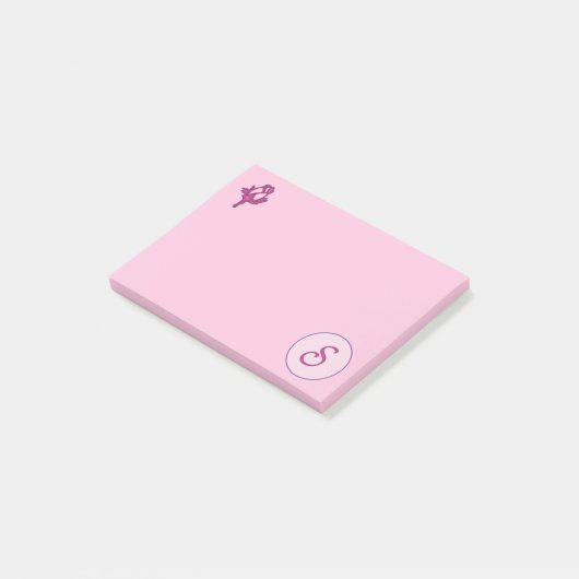 Monogramm Rosa Rose S Post-it Klebezettel (angewinkelt)