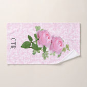 Monogramm rosa Rosen auf Damask Handtuch (Handtuch)