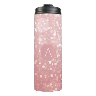 Monogramm-rosa Rosen-Goldconfetti-Schein Bokeh Thermosbecher