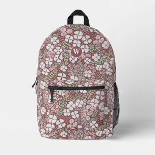 Monogramm Rosa Rosen Weiße Blütengoldfarben Rose Bedruckter Rucksack
