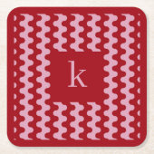 Monogramm Rosa Rot Fettes Wellenmuster Rechteckiger Pappuntersetzer (Vorderseite)