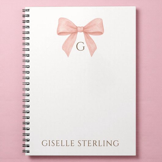 Monogramm Rosa Schleifen Wasserfarbe Notizblock