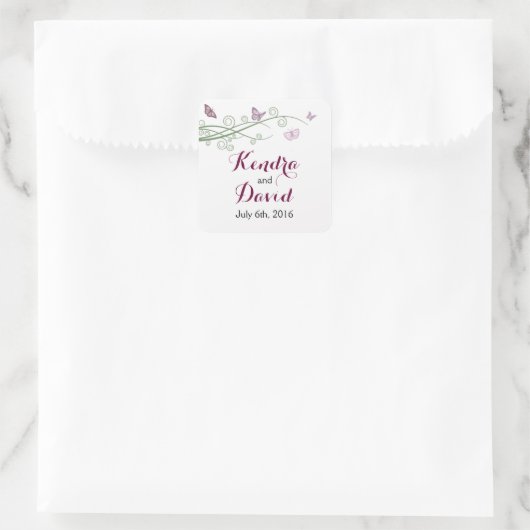 Monogramm Rosa Schmetterlingsklemme Quadratischer Aufkleber (Tasche)