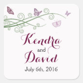 Monogramm Rosa Schmetterlingsklemme Quadratischer Aufkleber (Vorderseite)