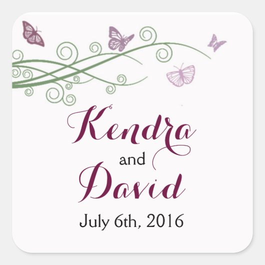 Monogramm Rosa Schmetterlingsklemme Quadratischer Aufkleber (Vorderseite)