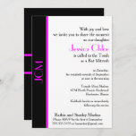 Monogramm rosa Schwarz Bat Mitzvah Einladung<br><div class="desc">Rosa und schwarz Monogramm Bat Mitzvah Einladung mit UAWG Information. Personalisieren Sie mit Bat Mitzvah Name,  Adresse,  Datums-Informationen und UAWG mithilfe der einfachen Vorlagen. Schriftart,  Schriftart und Schriftart sind individuell einstellbar. Klassisch und schick,  die perfekte Bat Mitzvah Einladung.</div>