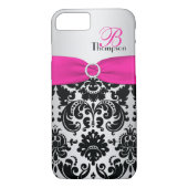 Monogramm Rosa, Schwarz, Silver Damask iPhone 7 Fa Case-Mate iPhone Hülle (Rückseite)