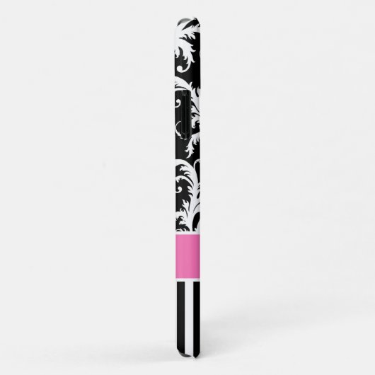 Monogramm, rosa, schwarz, weiß gestreifte Damaskof Case-Mate iPhone Hülle (Hinten/Rechts)