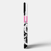 Monogramm, rosa, schwarz, weiß gestreiftes Damasku Case-Mate iPhone Hülle (Rückseite / Links)