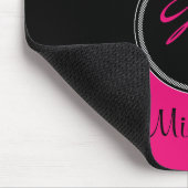 Monogramm-rosa Schwarz-weißer Damast Mousepad (Ecke)