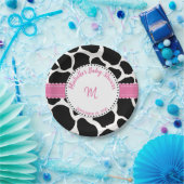 Monogramm Rosa Schwarze Kuh Name Pappteller (Party)