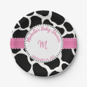 Monogramm Rosa Schwarze Kuh Name Pappteller (Vorderseite)