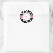 Monogramm Rosa Schwarze Kuh Name Runder Aufkleber (Tasche)