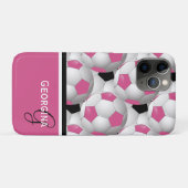 Monogramm rosa Schwarzer Fußball-Kugelmuster Case-Mate iPhone Hülle (Rückseite (Horizontal))