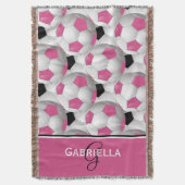 Monogramm rosa Schwarzer Fußball-Kugelmuster Decke (Vorderseite Vertikal)