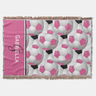 Monogramm rosa Schwarzer Fußball-Kugelmuster Decke