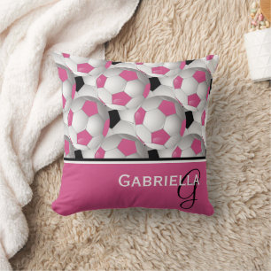 Monogramm rosa Schwarzer Fußball-Kugelmuster Kissen