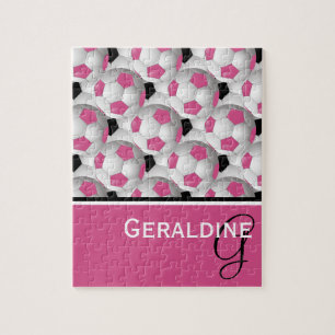 Monogramm rosa Schwarzer Fußball-Kugelmuster Puzzle