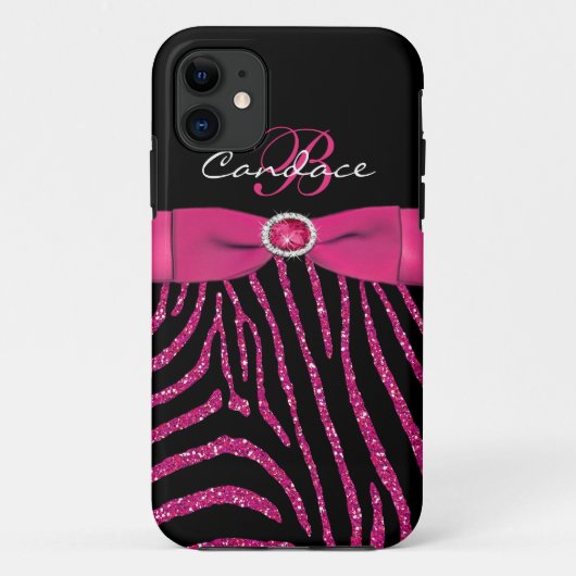 Monogramm-Rosa, schwarzer GlitzerZebra iPhone 5 Case-Mate iPhone Hülle (Rückseite)