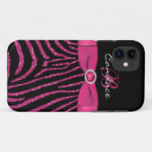 Monogramm-Rosa, schwarzer GlitzerZebra iPhone 5 Case-Mate iPhone Hülle (Rückseite (Horizontal))