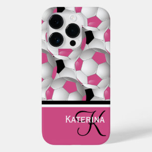 Monogramm-rosa schwarzes Fußball-Muster Case-Mate iPhone Hülle