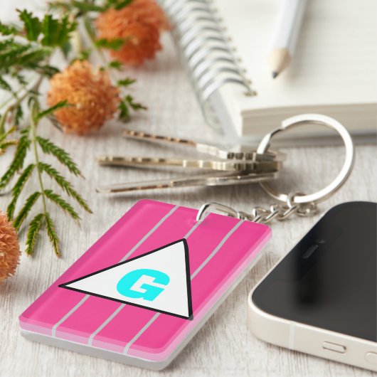 Monogramm Rosa Silberstreifen Schlüsselanhänger (Vorderseite rechts)