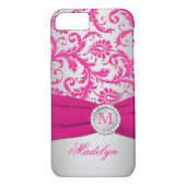 Monogramm Rosa, Silver Damask iPhone 7 Fall Case-Mate iPhone Hülle (Rückseite)