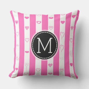 Monogramm rosa Streifen modernes Herz Muster Kissen