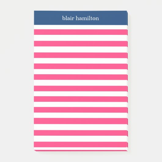 Monogramm Rosa Streifen Post-it Klebezettel (Vorderseite)