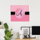 Monogramm rosa Streifen rosa Schmetterlinge Poster (Heimbüro)