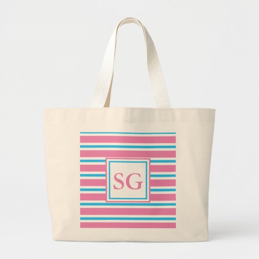 Monogramm Rosa Streifen / Strand Jumbo Stoffbeutel (Vorne)