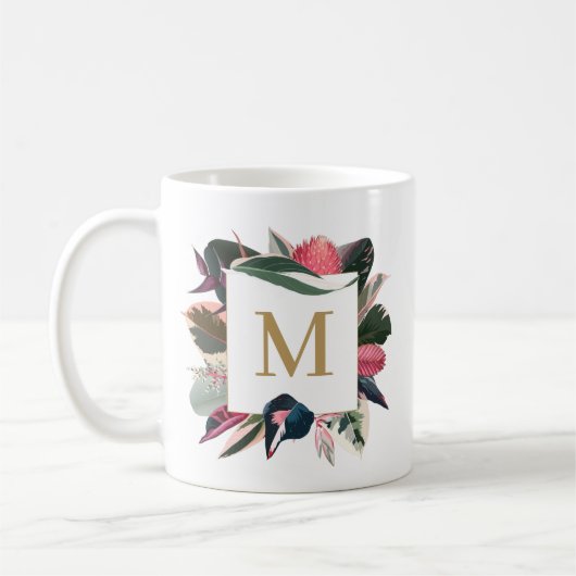 Monogramm rosa tropische, variierte Haushaltspflan Kaffeetasse (Links)