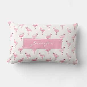 Monogramm-rosa tropisches Flamingo-Muster auf Weiß Lendenkissen