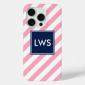 Monogramm rosa und blaue Diagonalstreifen Case-Mate iPhone Hülle (Rückseite)